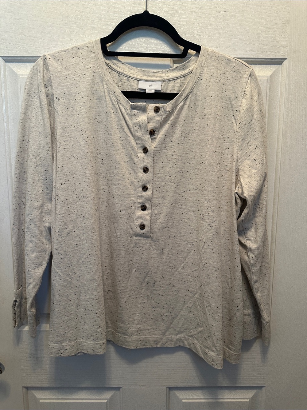 J. Jill Speckled Light Oatmeal Henley Long-Sleeve Top